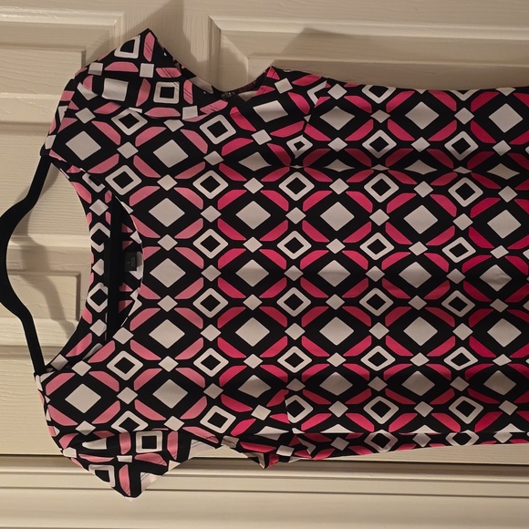 LIZ CLAIBORNE WOMENS BLACK & PINK SYMMETRICAL SMALL CAP SLEEVES DRESS SIZE LARGE - Picture 3 of 11